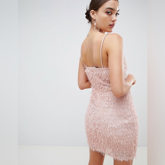Dusty Pink Missguided fringe mine dress sz 8 - Picture 7 of 17